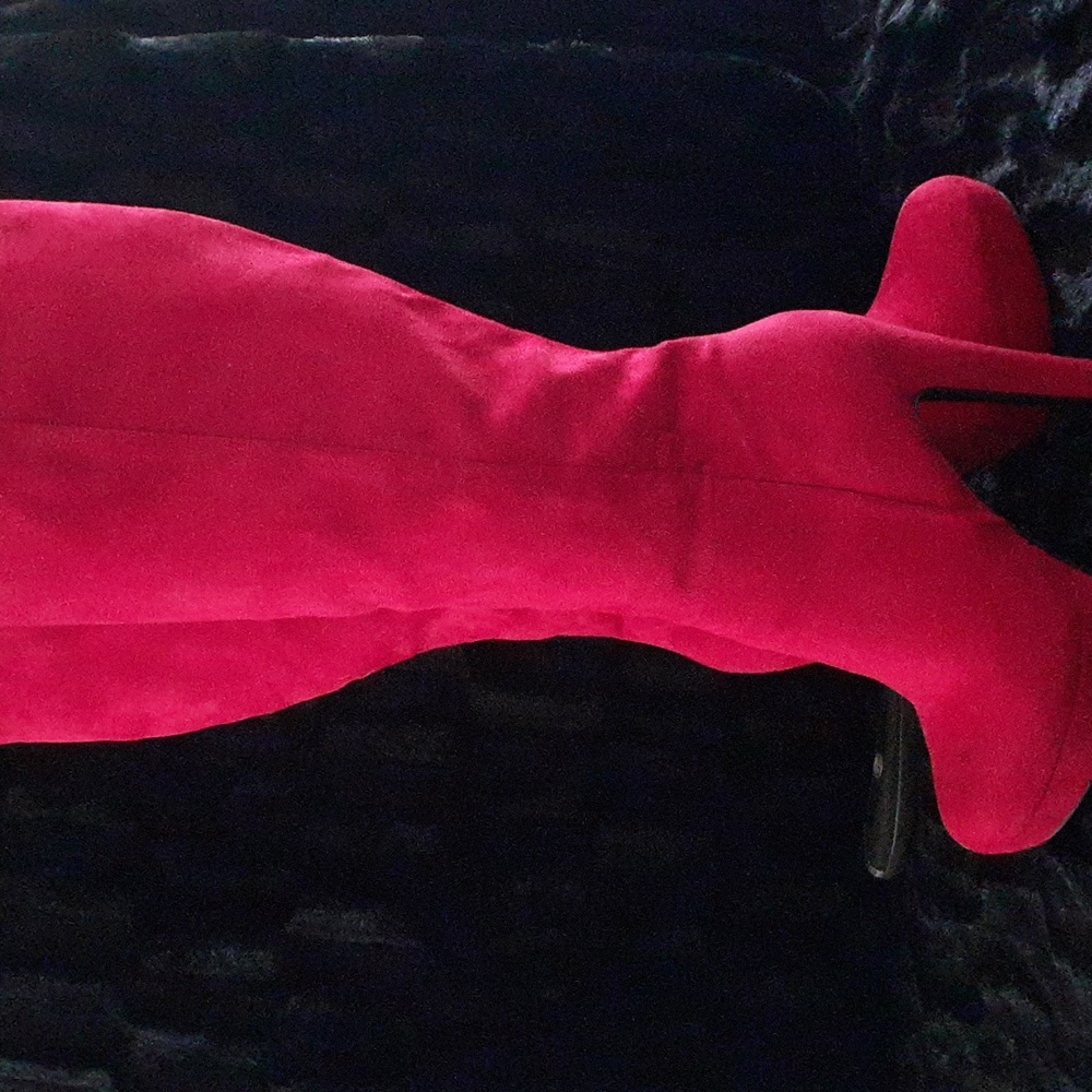 Hot Red Suede Knee High Boots